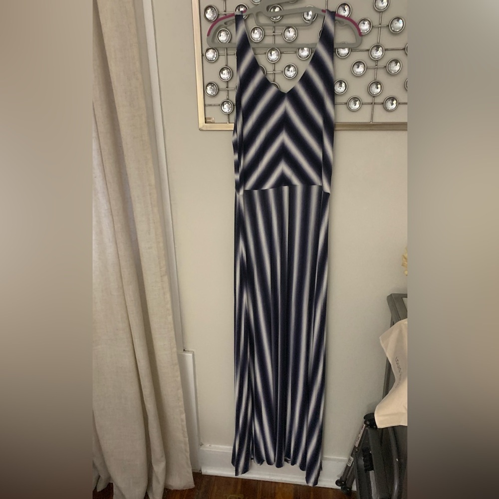 GAP Blue and White Sleeveless Maxi Sundress